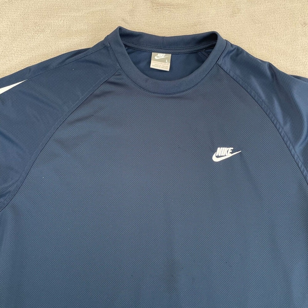 Vintage Nike Gray Tag Performance T Shirt Men Large Navy Swoosh Embroidered Crew
